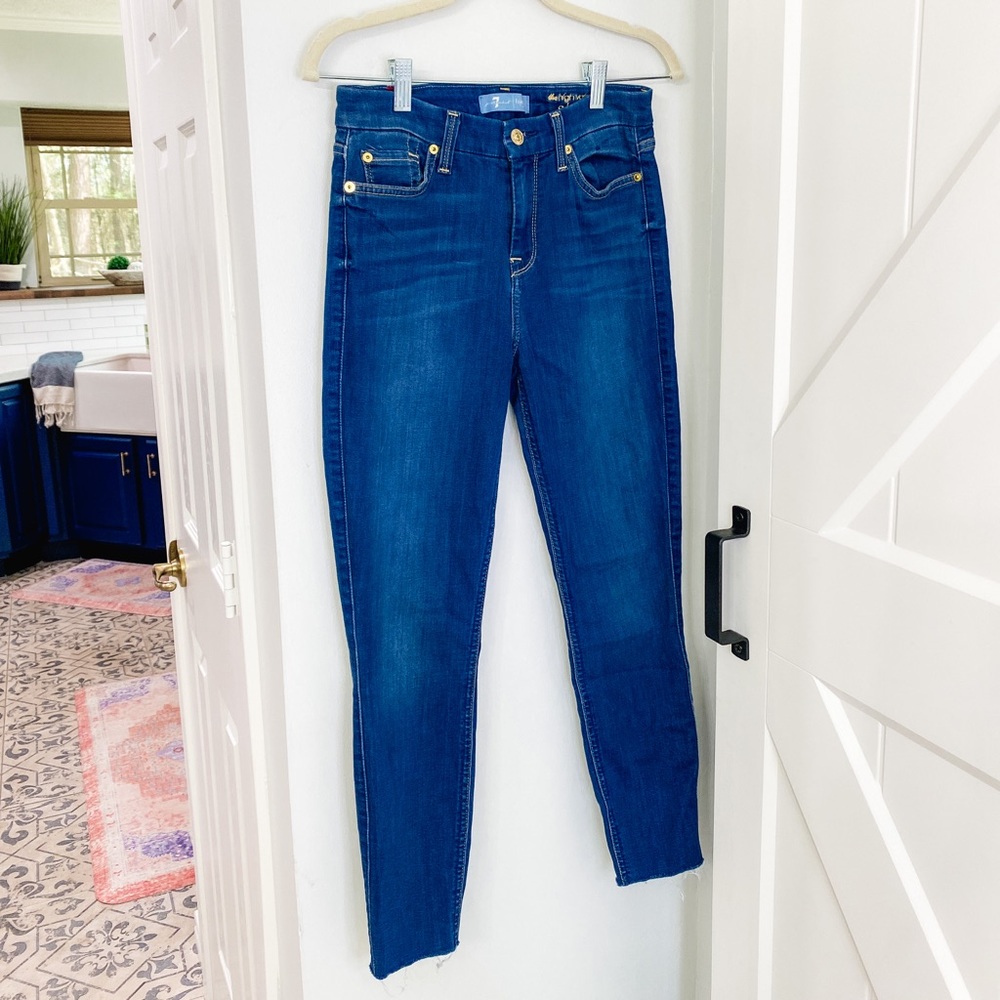 7FAM B(air) High Waist Ankle Skinny Jeans Super Stretchy & Soft, Raw Hem